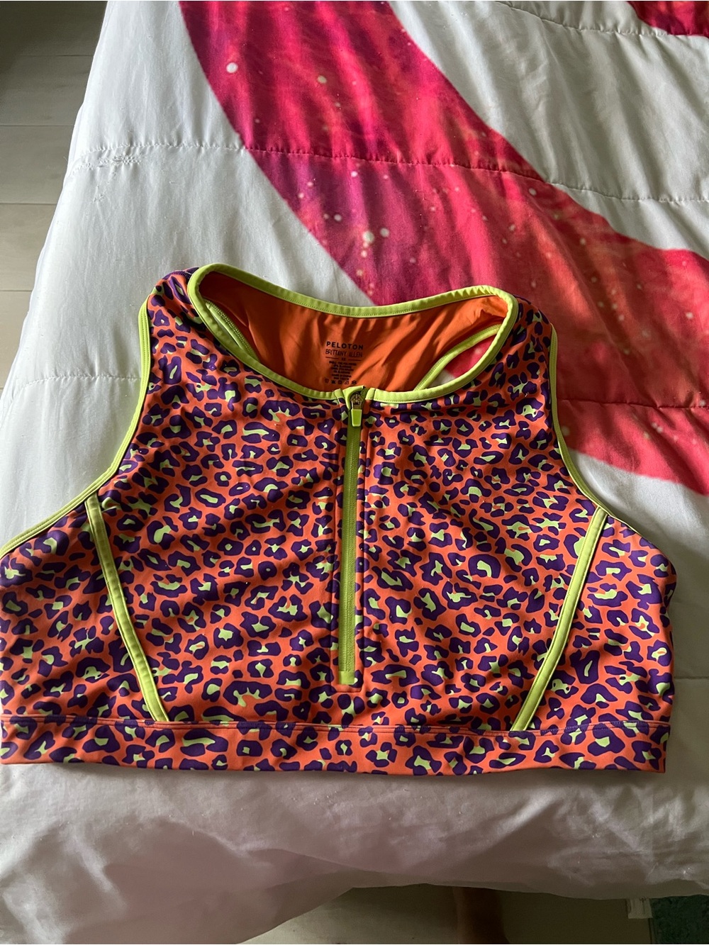 Peloton x Brittany Allen Neon Leopard Zip-Front Sports Bra - Pink/Orange/Green